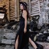Black Boho Goddess Dress Gypsy Priestess Back Laces