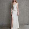 Elegant Open Back Satin Gown With Floral Detail